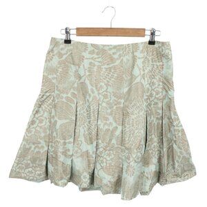 Akris Green Brown Watercolor Floral Pleated Shiny Bubble Skirt 10